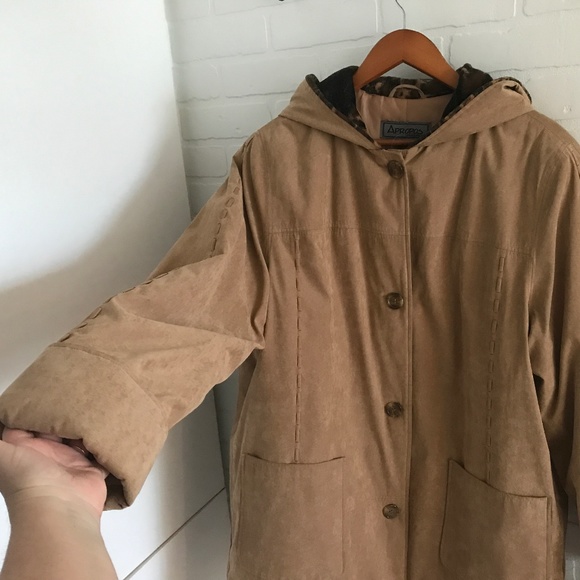 NWT Vintage Tan Micro Suede Native Style Faux Fur Cap Anorak Parka Women Size XL - Picture 9 of 15